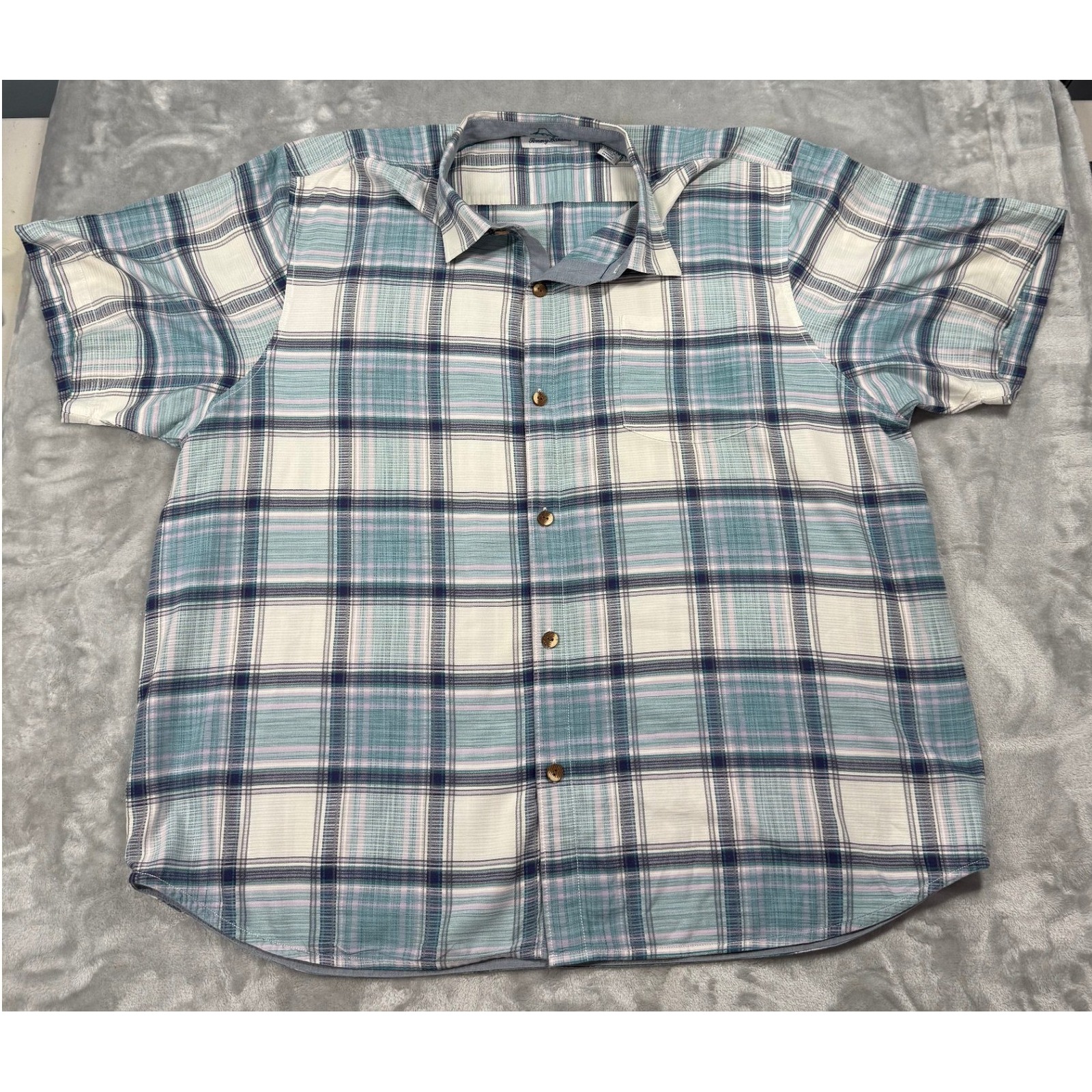 Tommy Bahama Men's Xxl Romero Plaid Short-Sleeve Shirt In Largo Teal